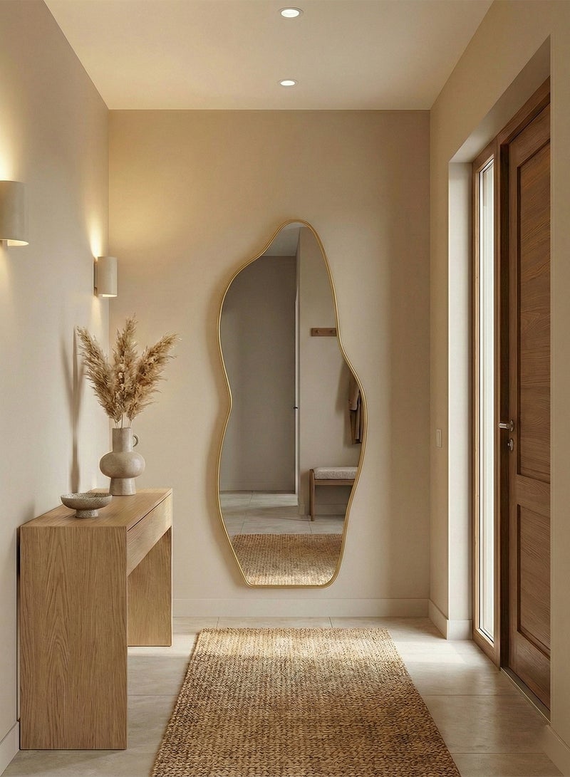 تايمي مرآة كبيرة جدا بتصميم انيق وزجاج مقاوم للكسر 185x80سم - مرآة كاملة الطول باطار معدني ذهبي واستاند خلفي - تصميمها الرائع يناسب غرفة المعيشة وغرف اللبس وغرف النوم - Image 5